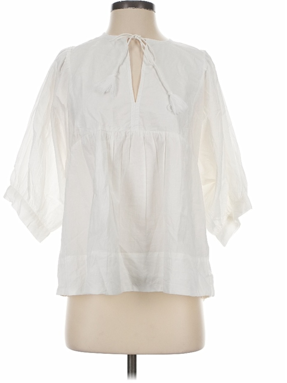 Marea White Cotton Peasant Tunic Blouse